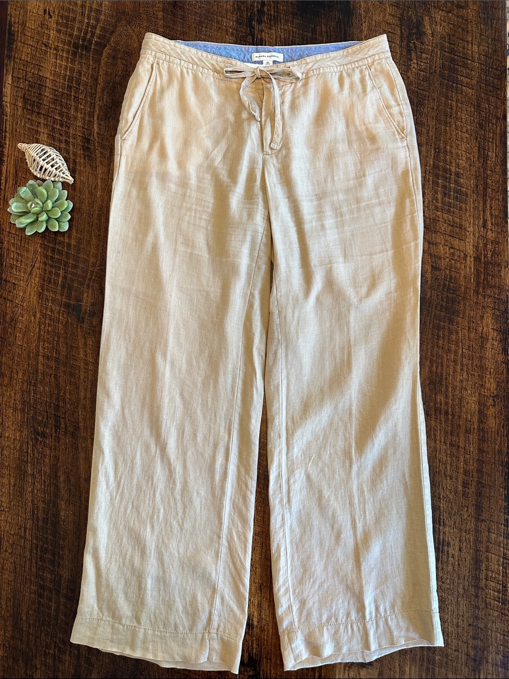 Banana Republic | 100% Linen Wide Leg Drawstring Pants Tan Beige, Size 12